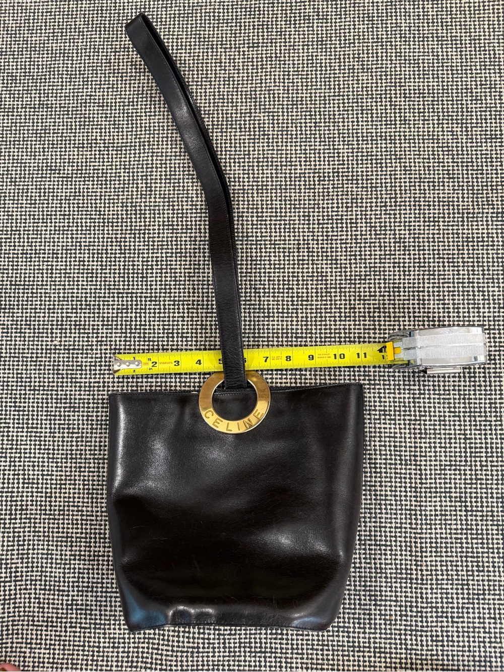 Celine Black Leather Shoulder Bag with Gold Logo O-Ring - Picture 2 of 13